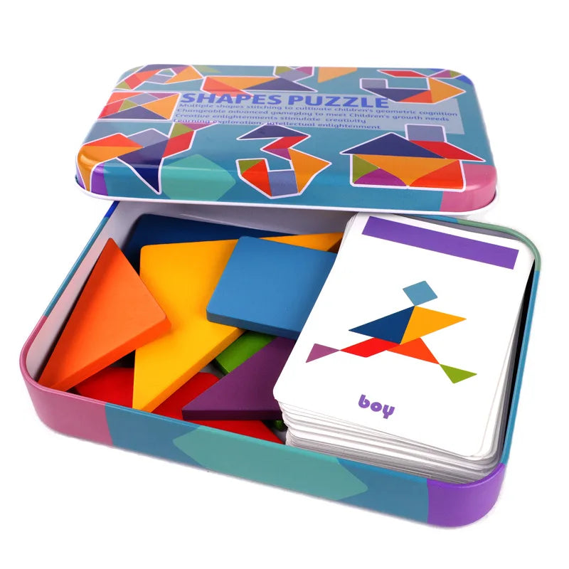 Wooden Tangram Puzzle with Challenge Cards