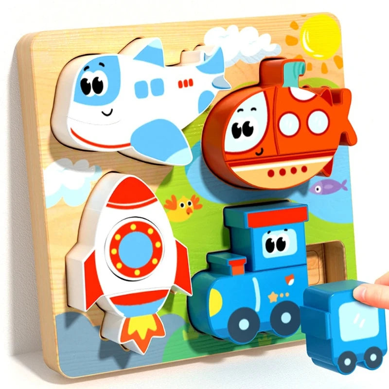 Wooden Puzzle Board – Animals & Vehicles
