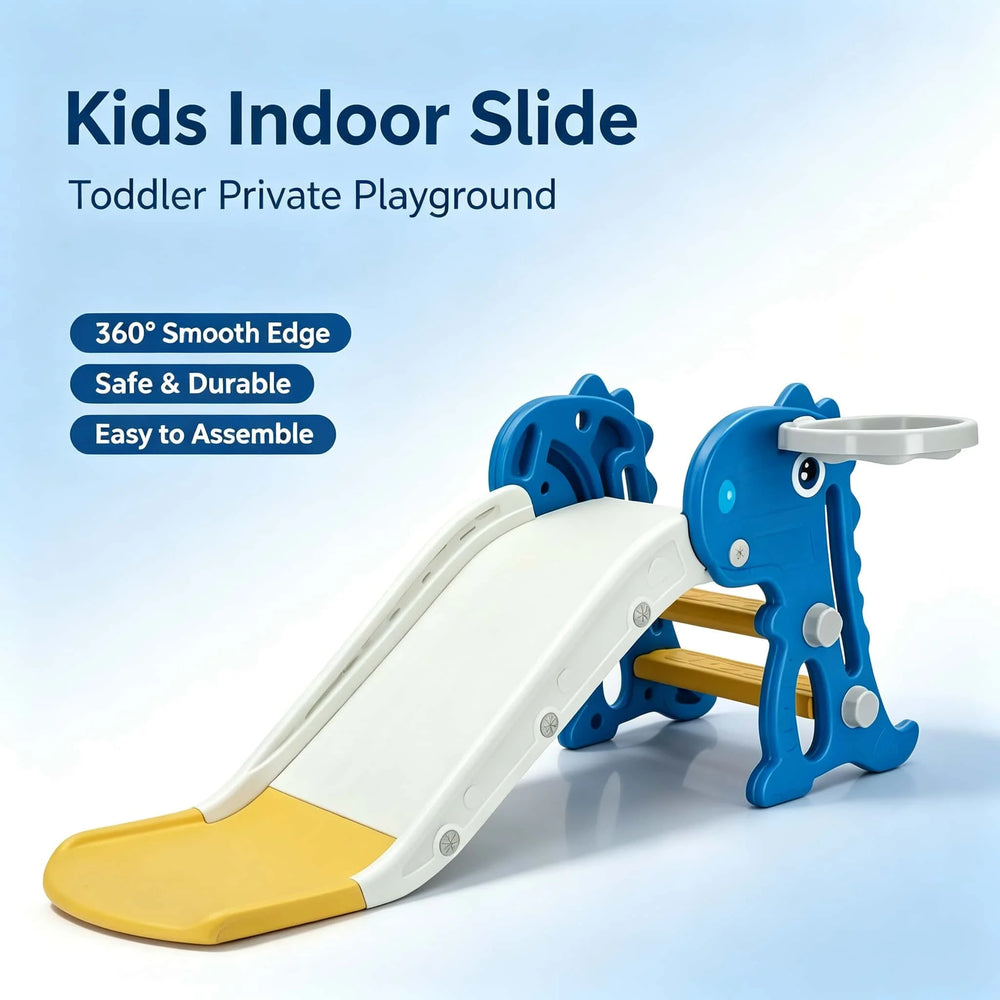 Indoor Dinosaur Slide with Basketball Hoop