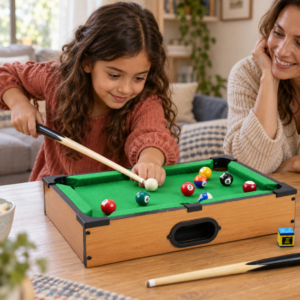 Mini Wooden Pool Table for Tabletop Play