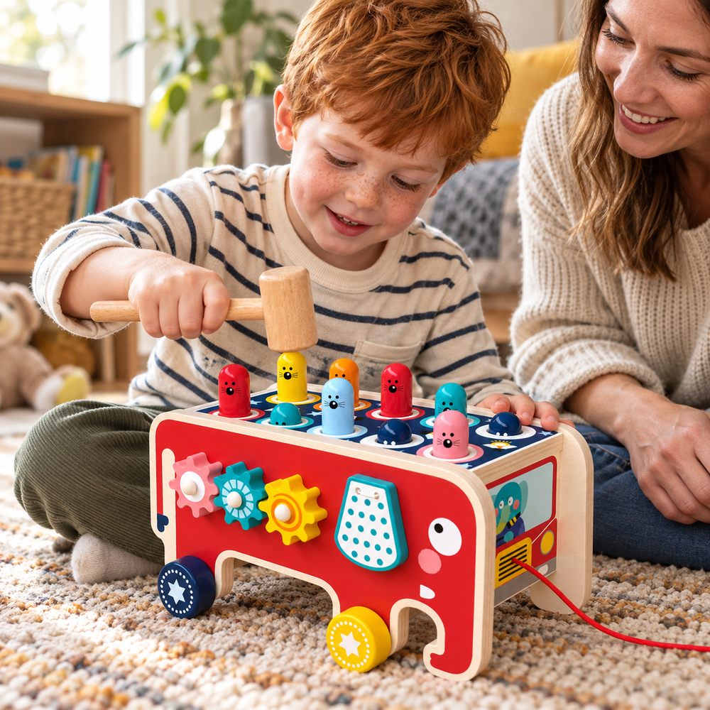 Wooden Hammering Toy and Activity Bus