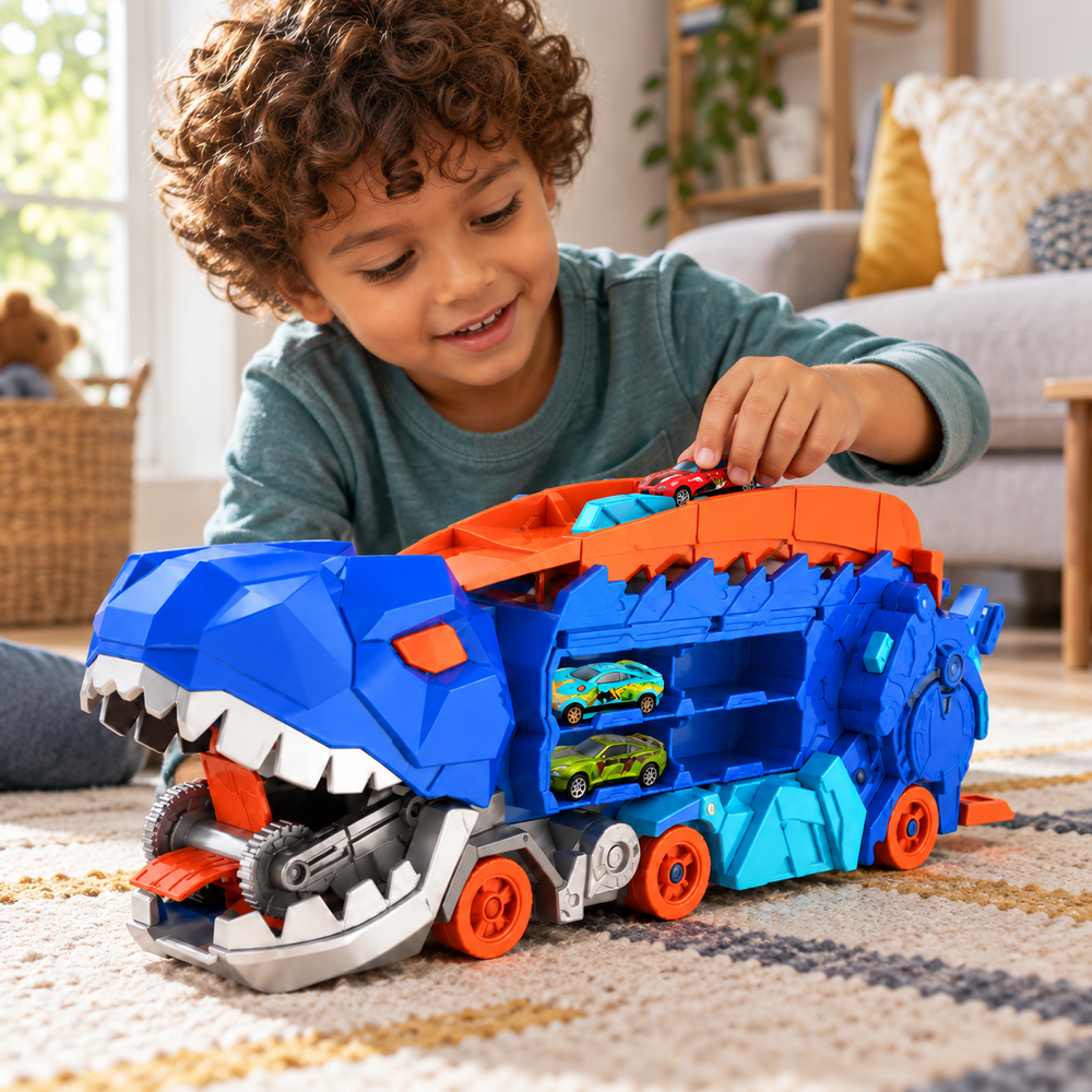 Dinosaur Car Transporter Truck with Race Track
