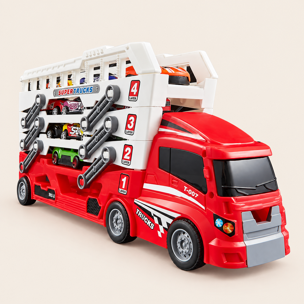 Transforming Car Transporter Toy with 6 Cars