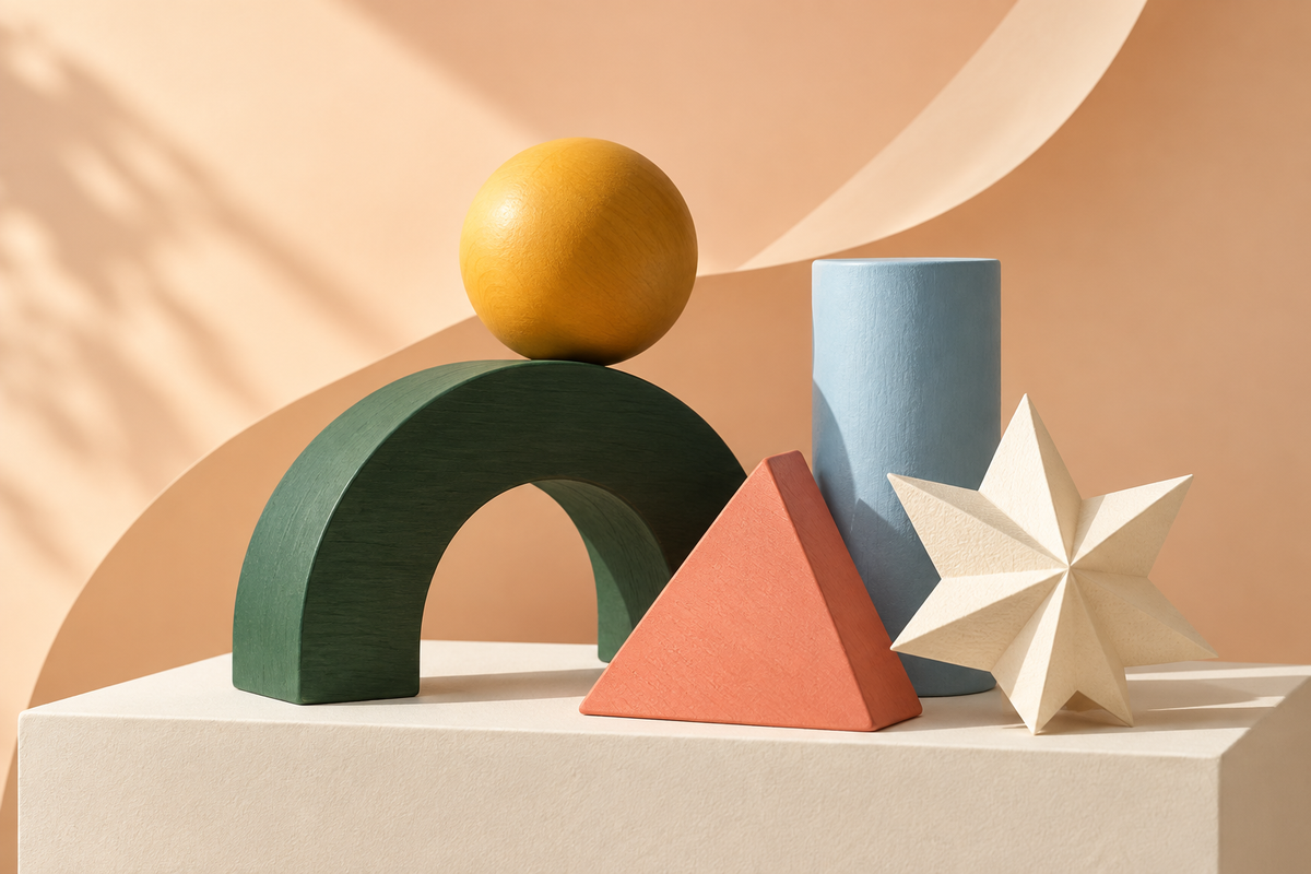 Colourful sculptural forms inspired by play