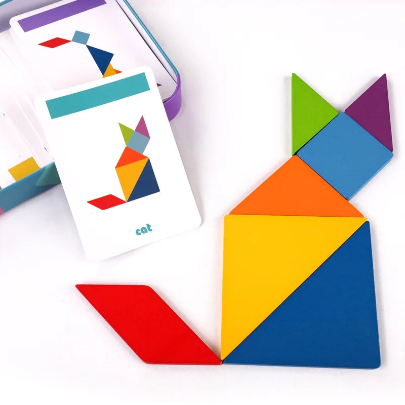Wooden Tangram Puzzle with Challenge Cards