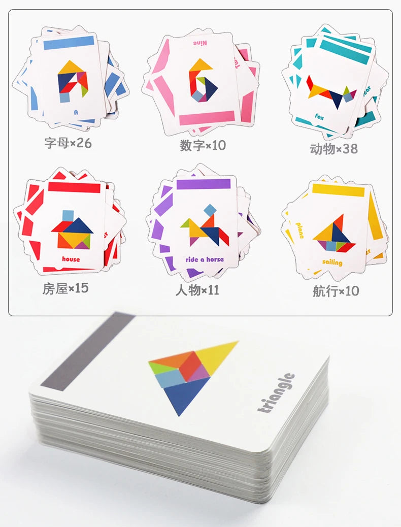 Wooden Tangram Puzzle with Challenge Cards