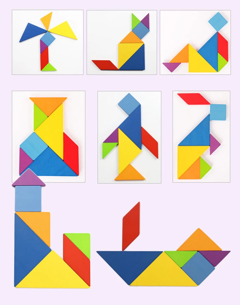 Wooden Tangram Puzzle with Challenge Cards