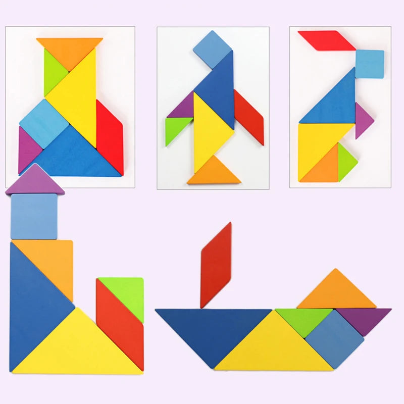 Wooden Tangram Puzzle with Challenge Cards