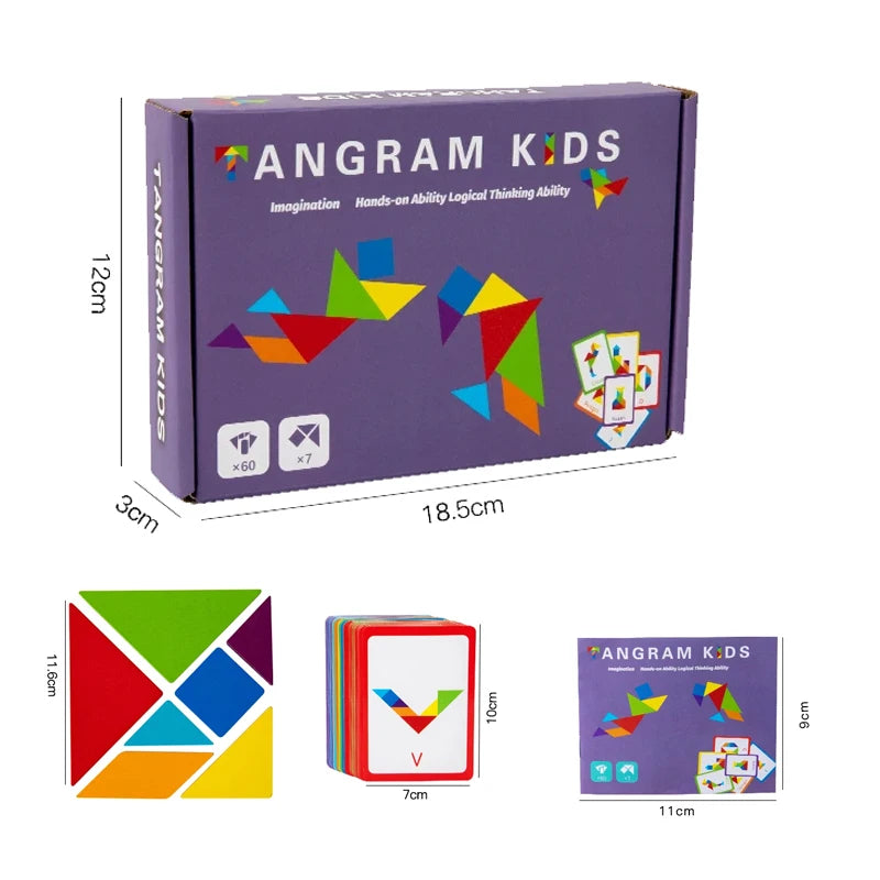 Wooden Tangram Puzzle with Challenge Cards