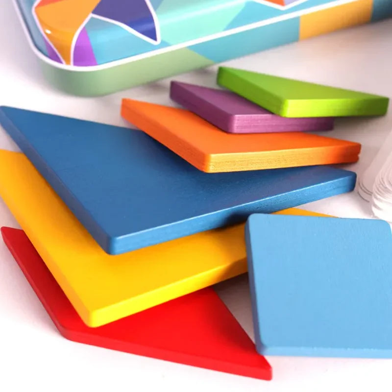 Wooden Tangram Puzzle with Challenge Cards