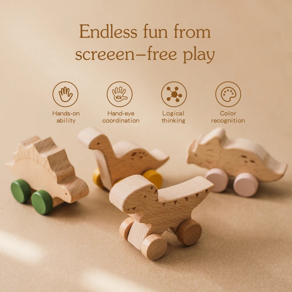 Wooden Dinosaur Push-Along Cars, Set of 4, additional product view 1