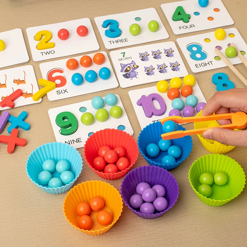 Colour Sorting Toy – Wooden Beads & Bowls