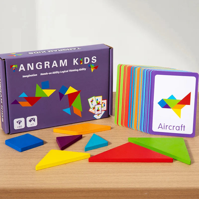 Wooden Tangram Puzzle with Challenge Cards