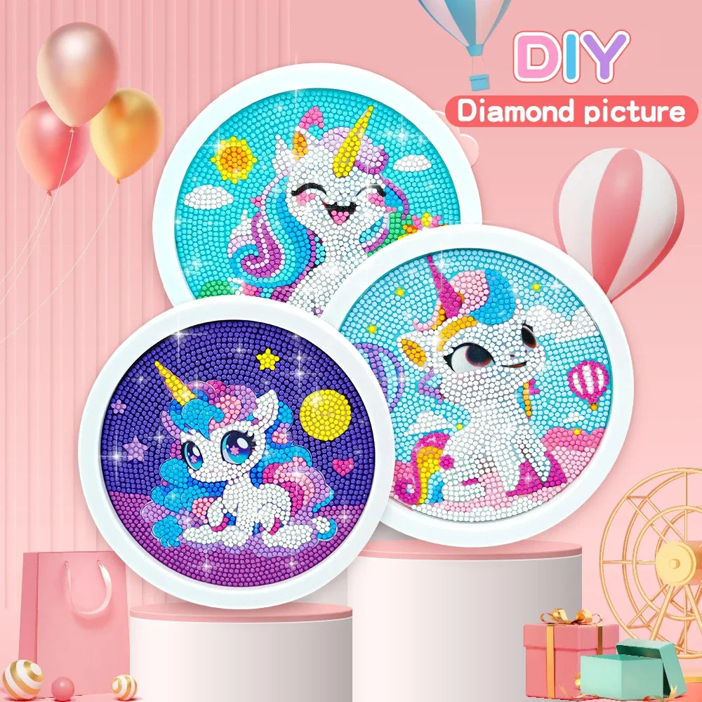 Unicorn Diamond Painting Kit with Round Frame