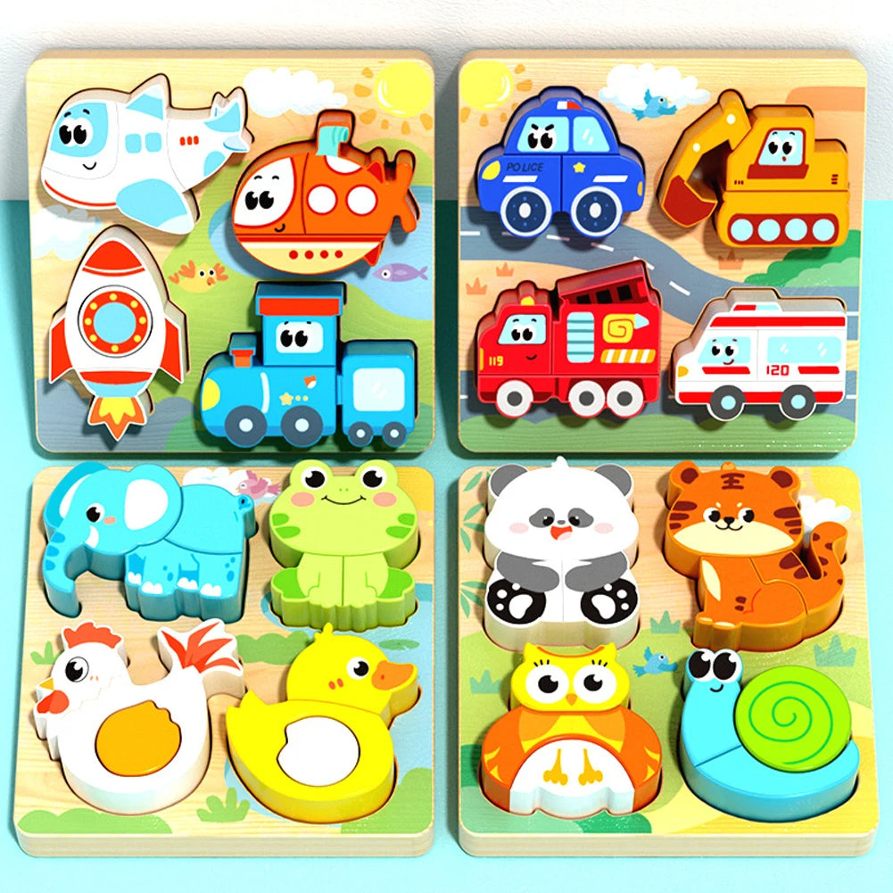 Wooden Puzzle Board – Animals & Vehicles