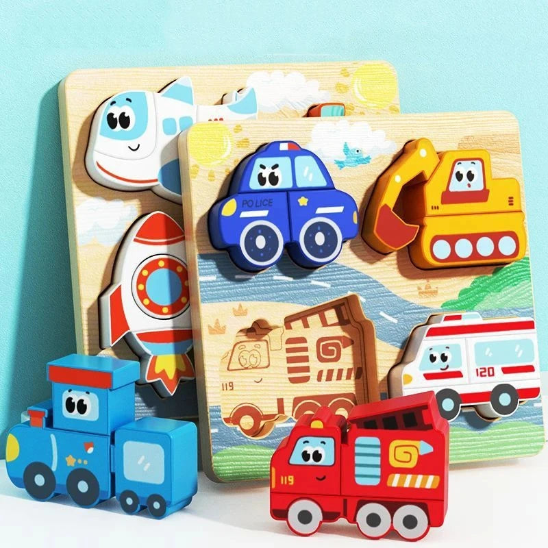 Wooden Puzzle Board – Animals & Vehicles