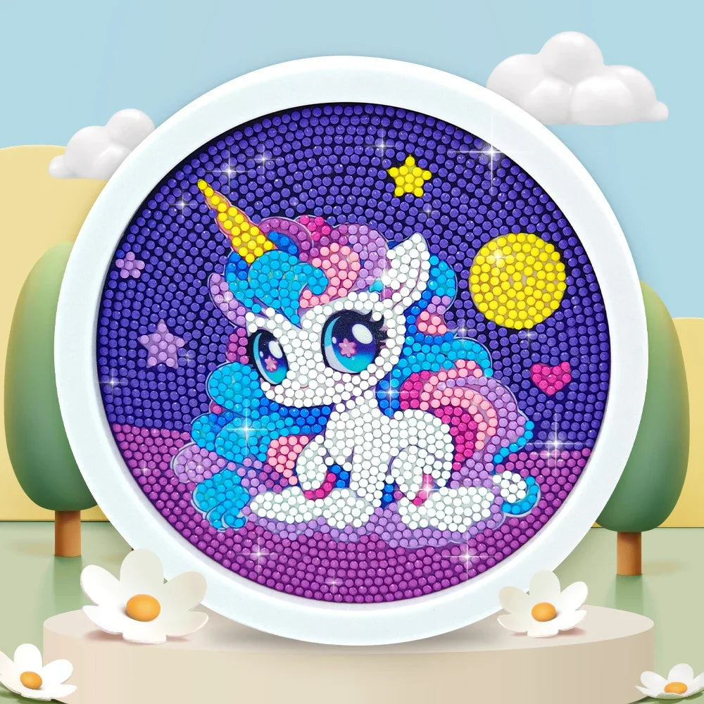 Unicorn Diamond Painting Kit with Round Frame