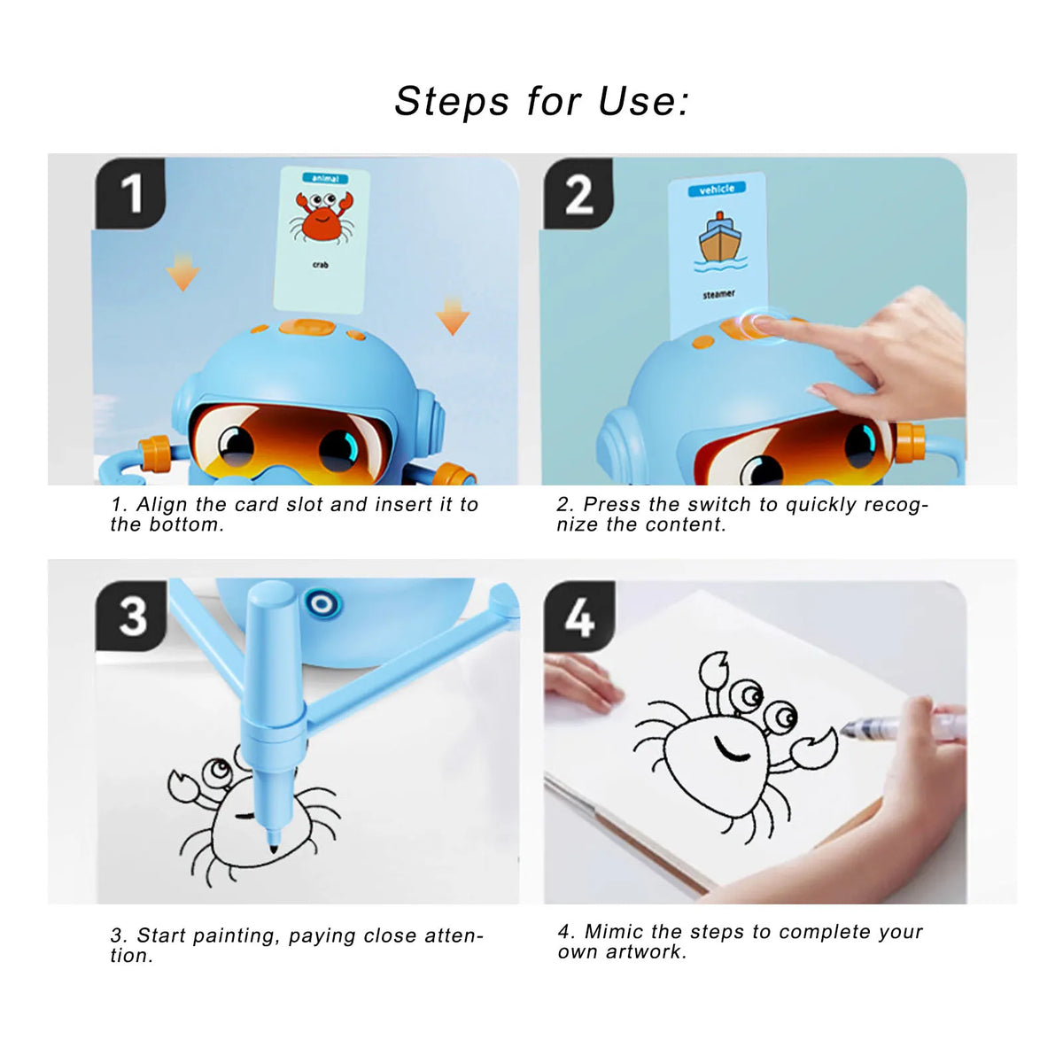 Drawing Robot for Kids with 100 Activity Cards