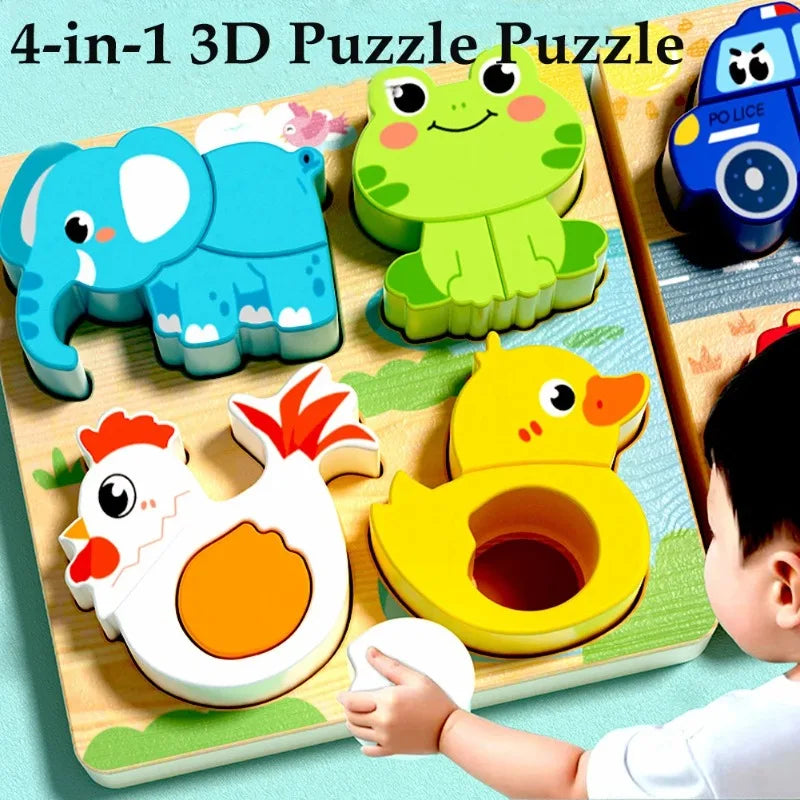 Wooden Puzzle Board – Animals & Vehicles