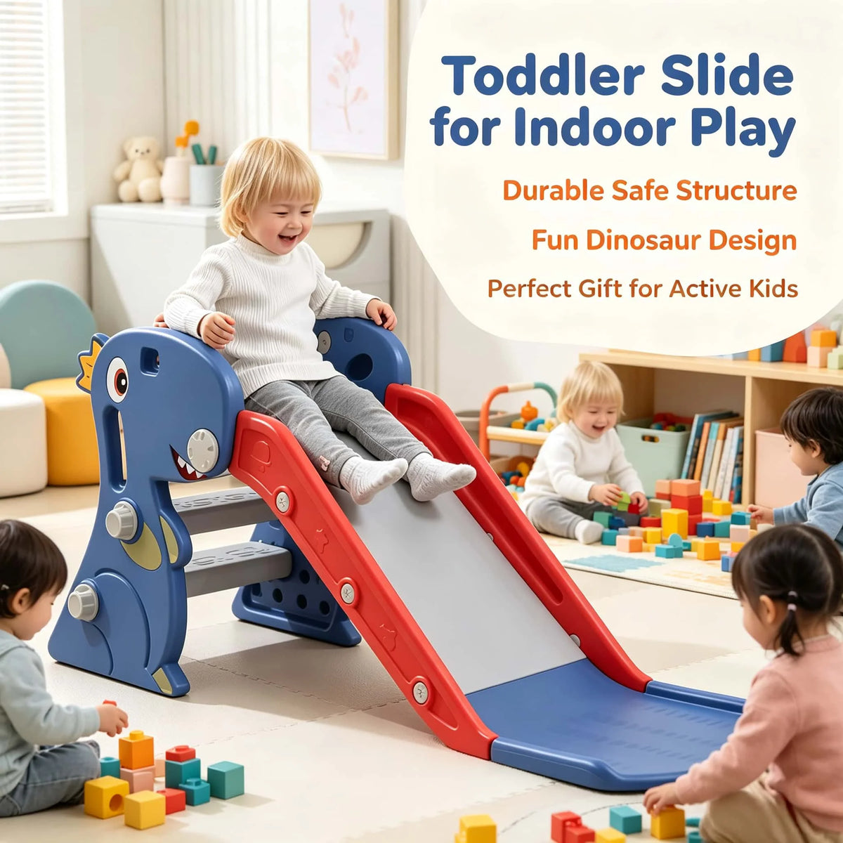 Indoor Dinosaur Slide with Basketball Hoop