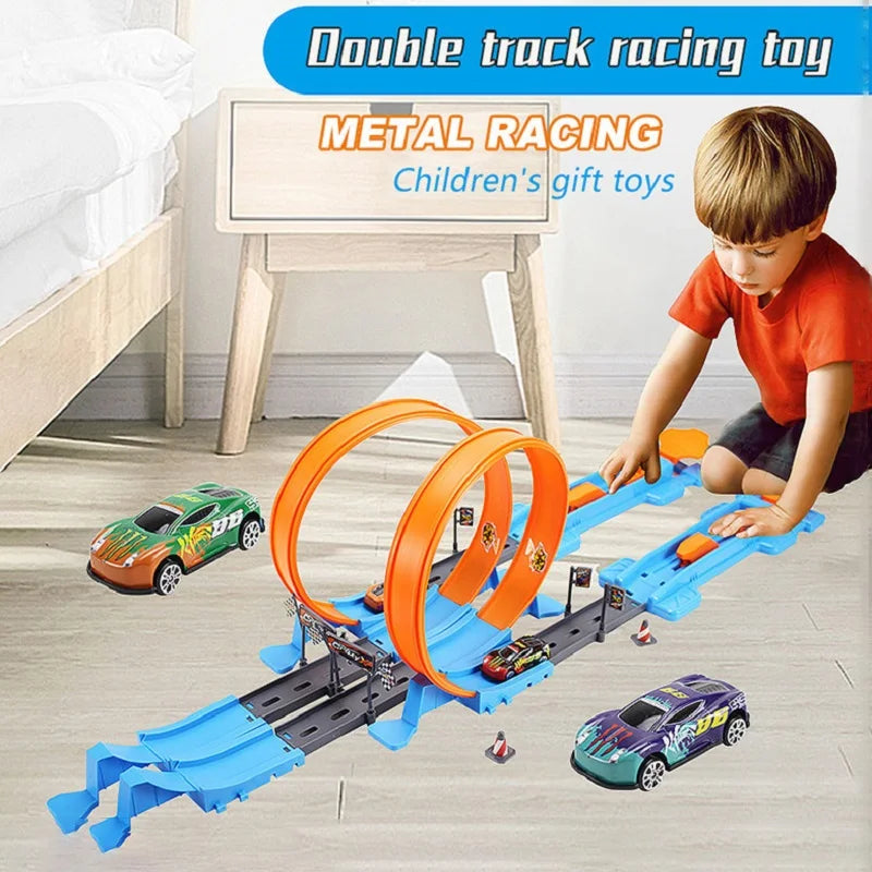 Double-Loop Racing Track — 40-Piece Set — Pivoli Toys