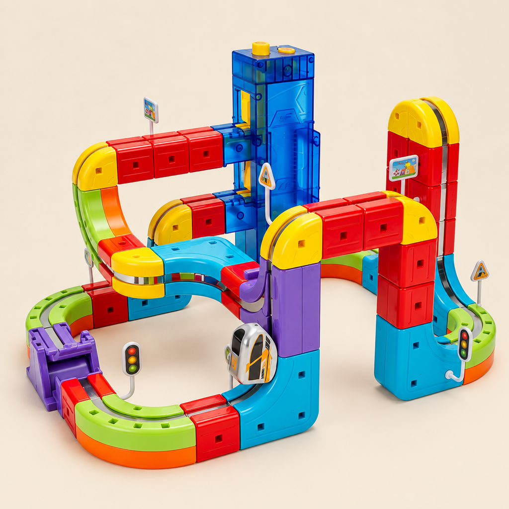 Magnetic Train Track Set with Lift Tower - 113 pieces