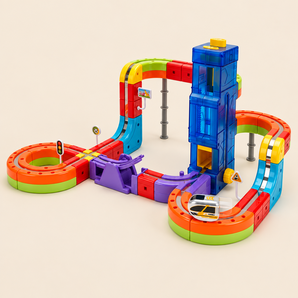 Magnetic Train Track Set with Lift Tower - 83 pieces
