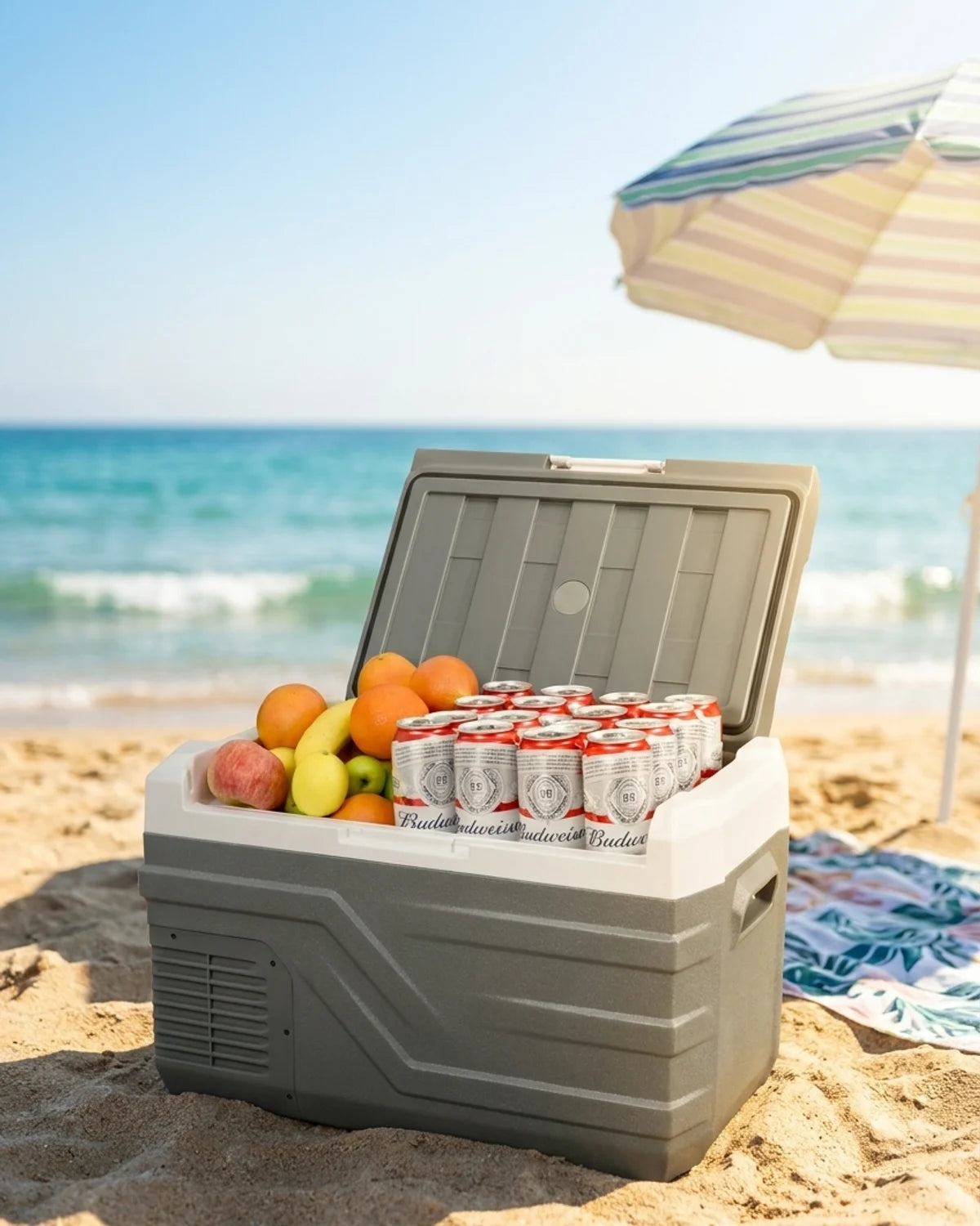 Glacière à compresseur ISKALDO sur la plage en été (mobile)