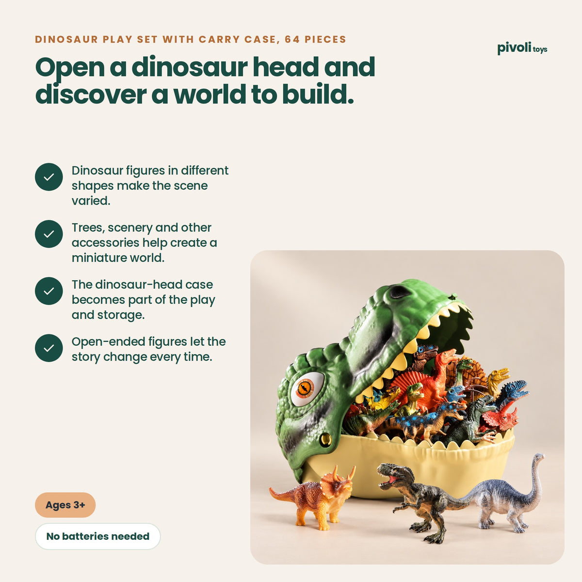 Dinosaur Play Set with Carry Case, 64 Pieces: key features and age guidance