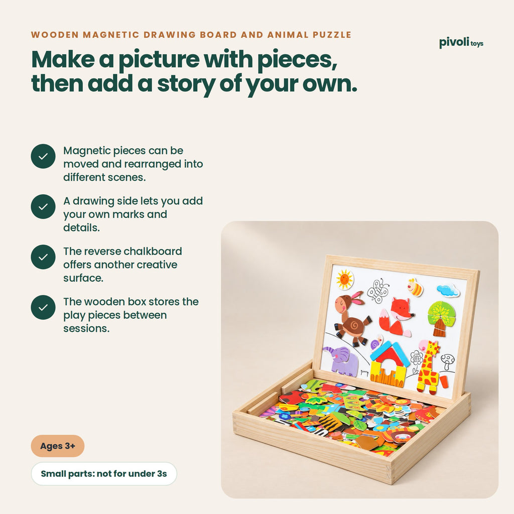 Wooden Magnetic Drawing Board and Animal Puzzle: key features and age guidance