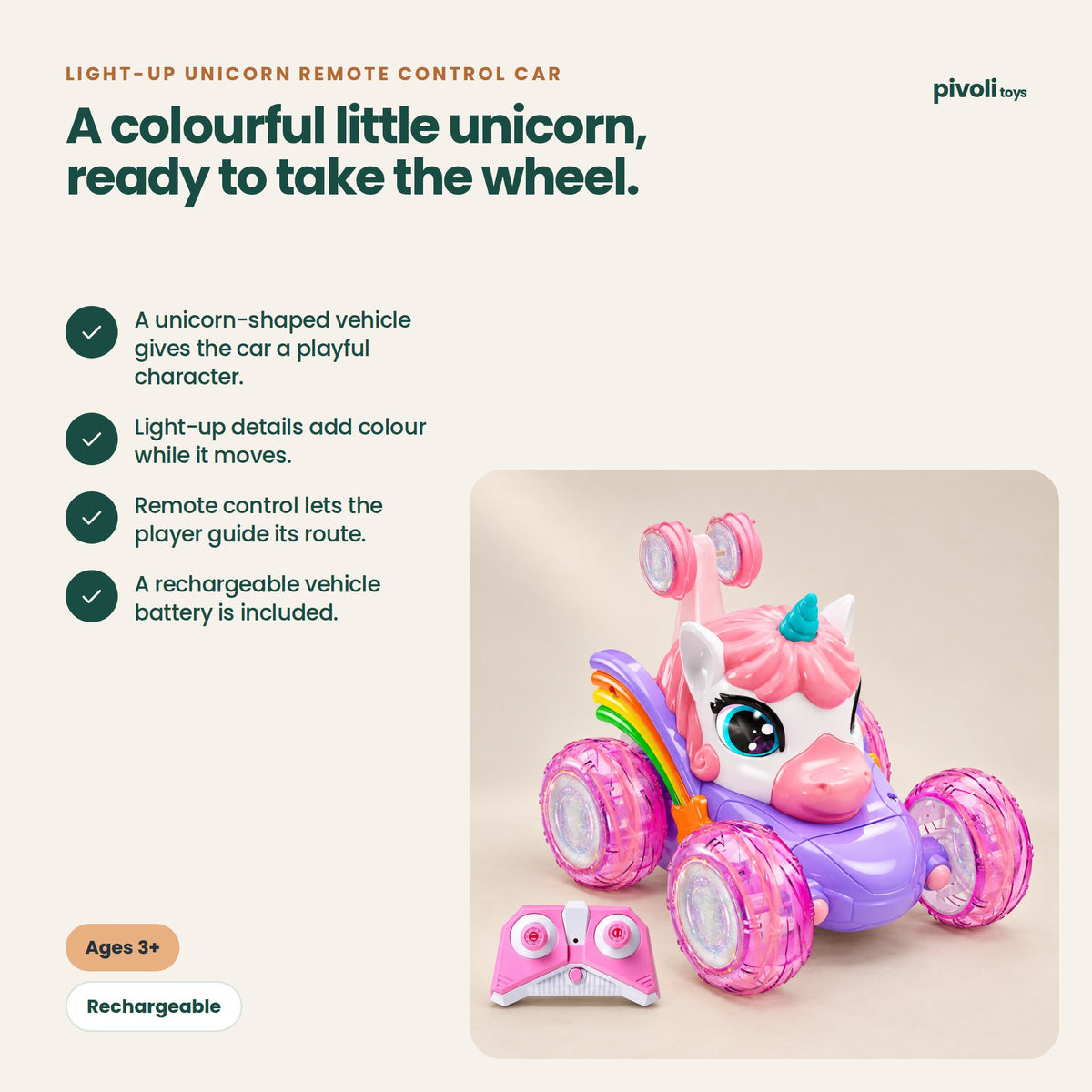 Light-Up Unicorn Remote Control Car: key features and age guidance