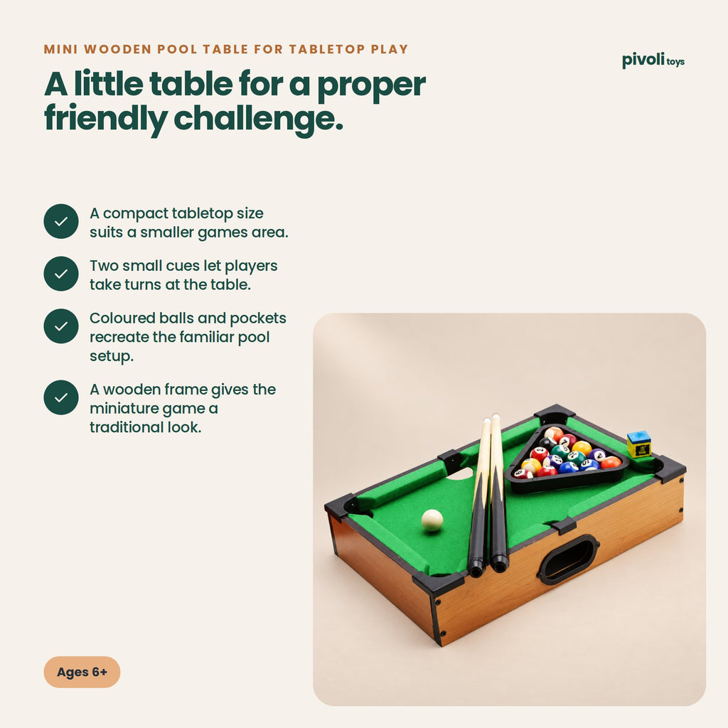 Mini Wooden Pool Table for Tabletop Play: key features and age guidance