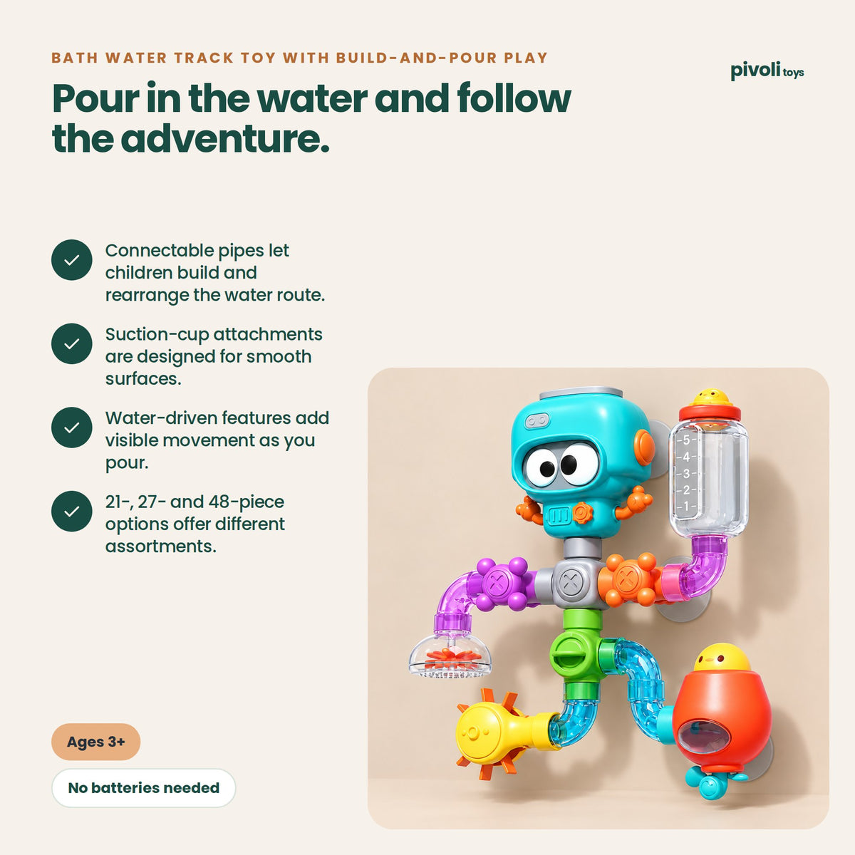 Bath Water Track Toy with Build-and-Pour Play: key features and age guidance