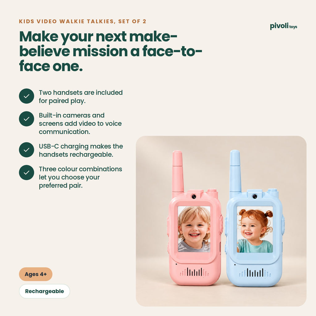 Kids Video Walkie Talkies, Set of 2: key features and age guidance