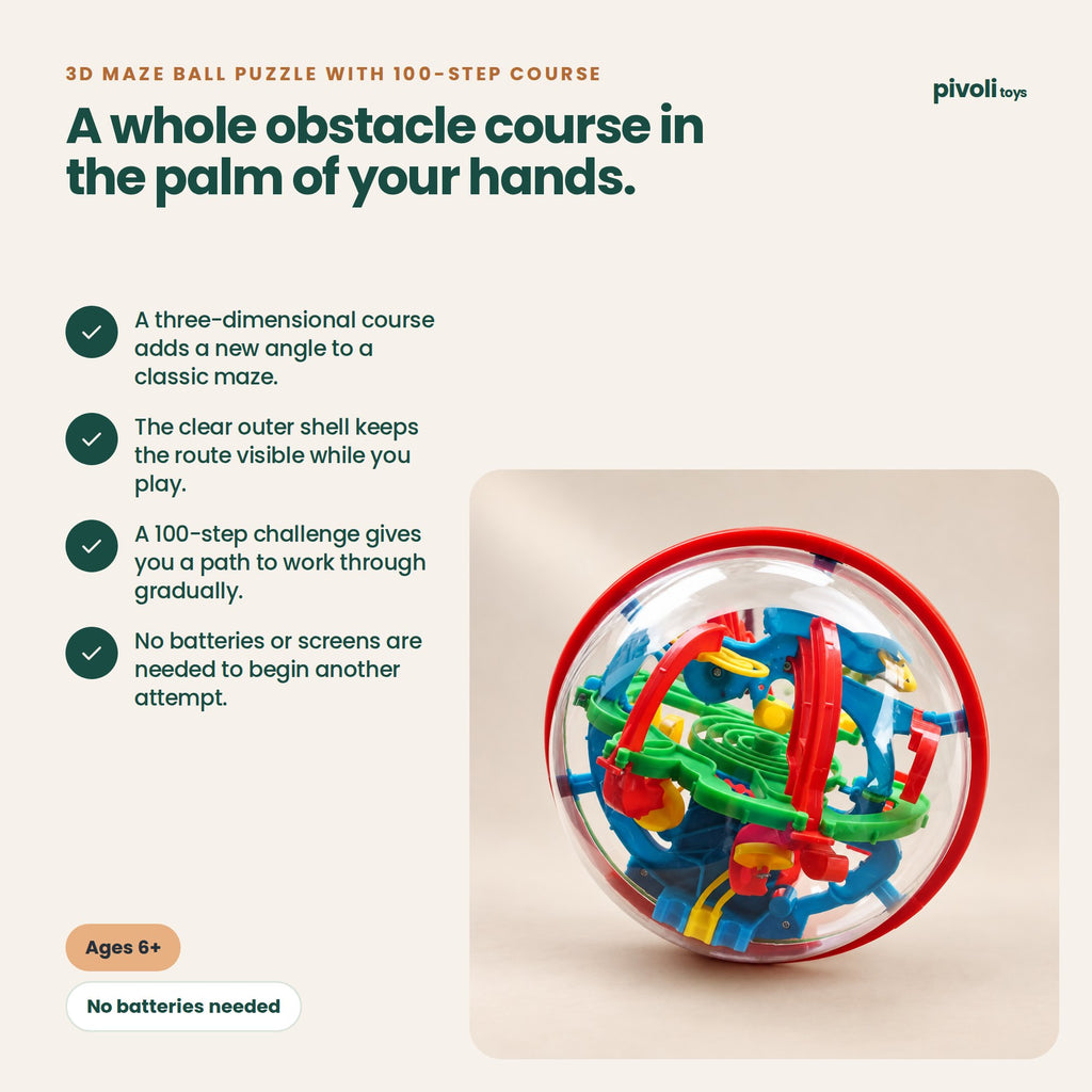 3D Maze Ball Puzzle with 100-Step Course: key features and age guidance