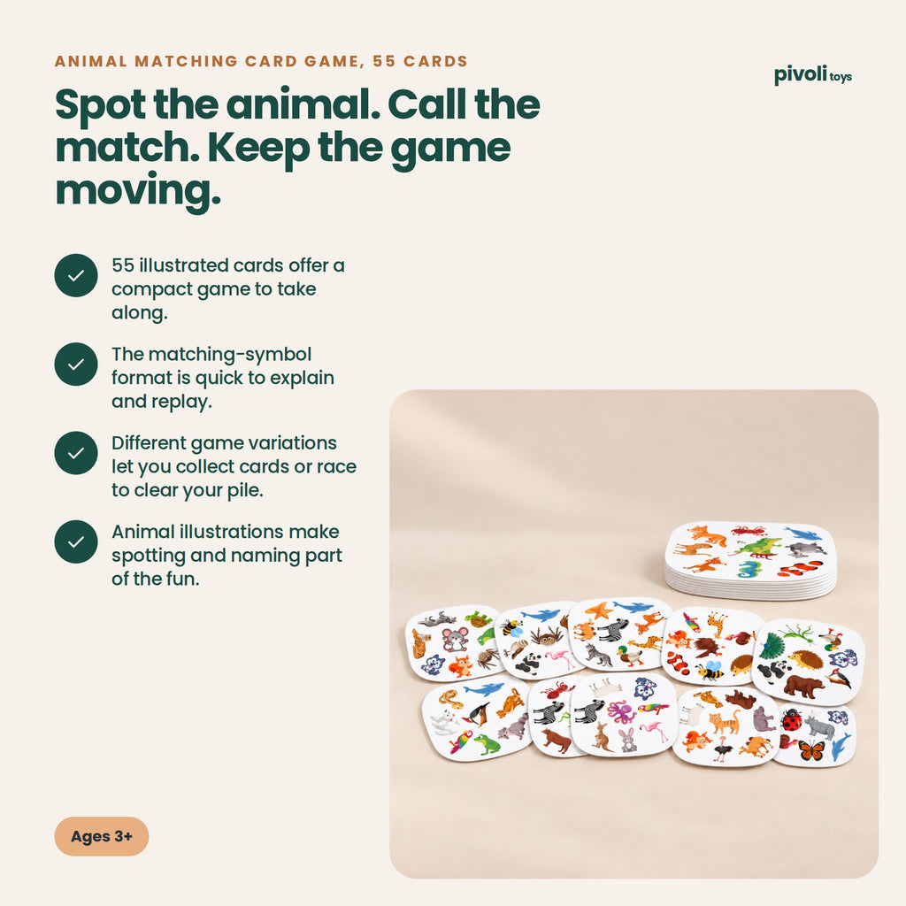 Animal Matching Card Game, 55 Cards: key features and age guidance