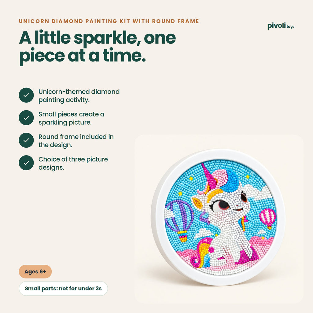 Unicorn Diamond Painting Kit with Round Frame: key features and age guidance
