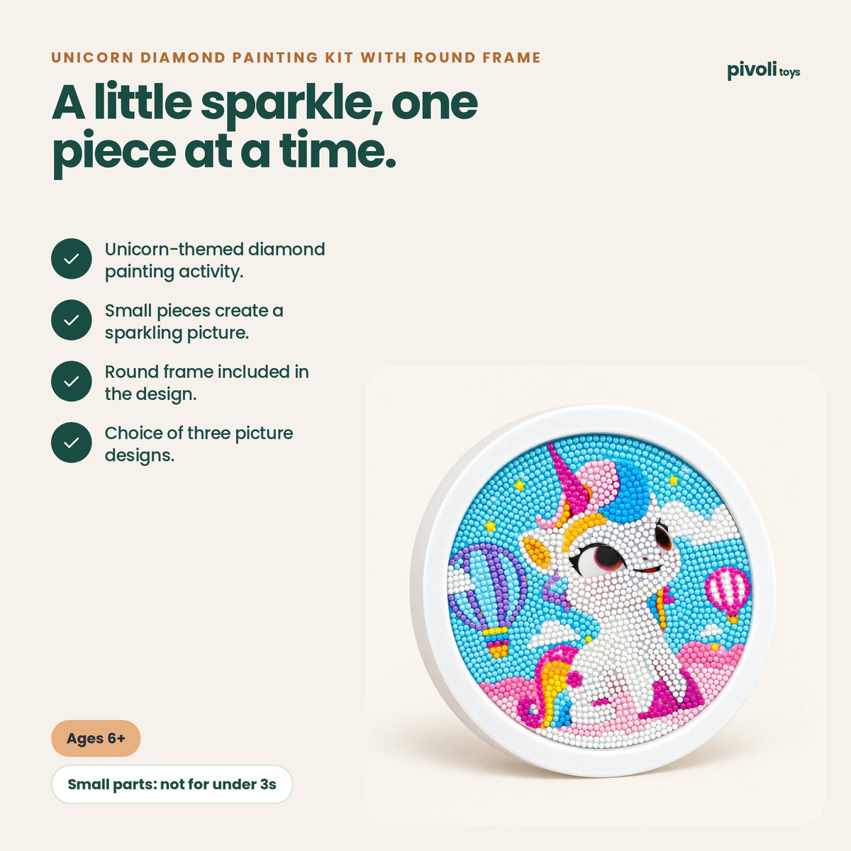 Unicorn Diamond Painting Kit with Round Frame: key features and age guidance