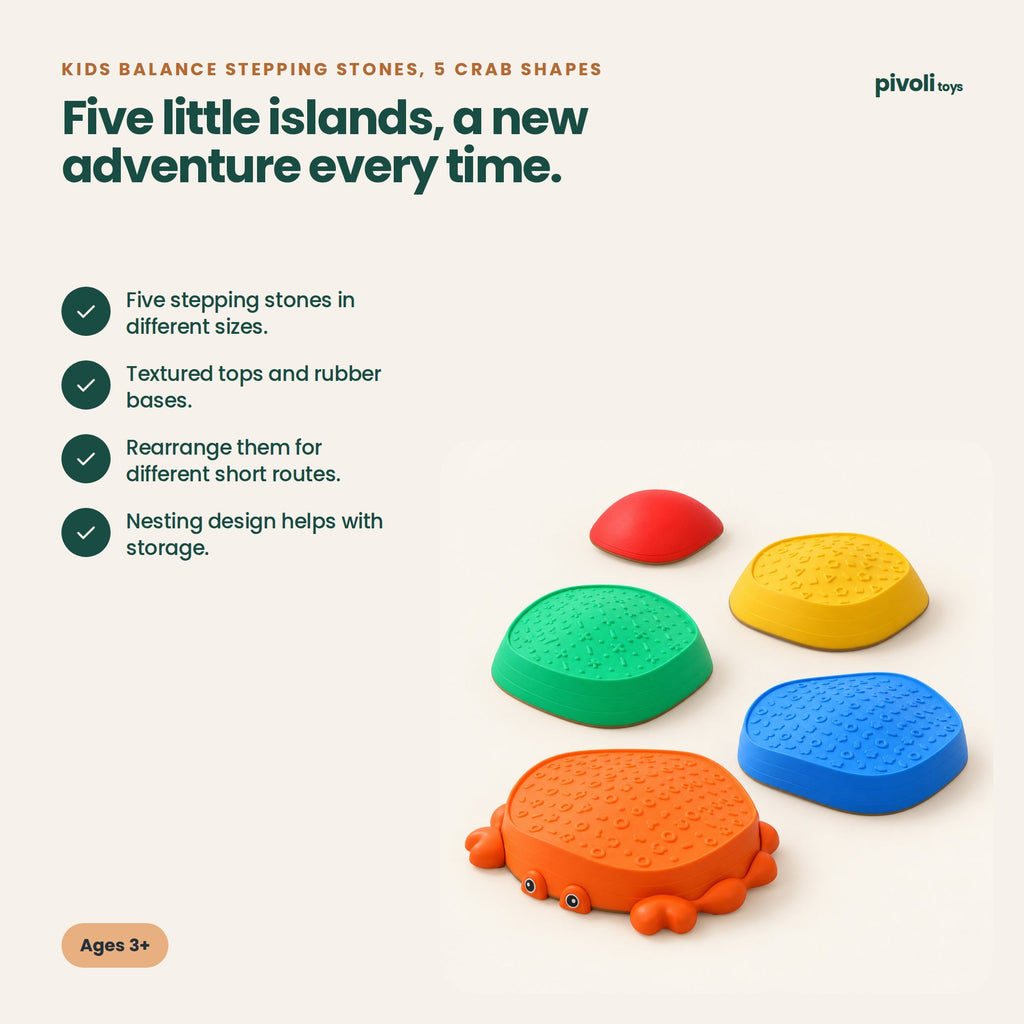 Kids Balance Stepping Stones, 5 Crab Shapes: key features and age guidance