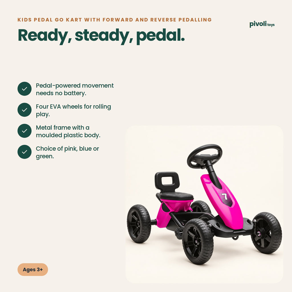Kids Pedal Go Kart with Forward and Reverse Pedalling: key features and age guidance