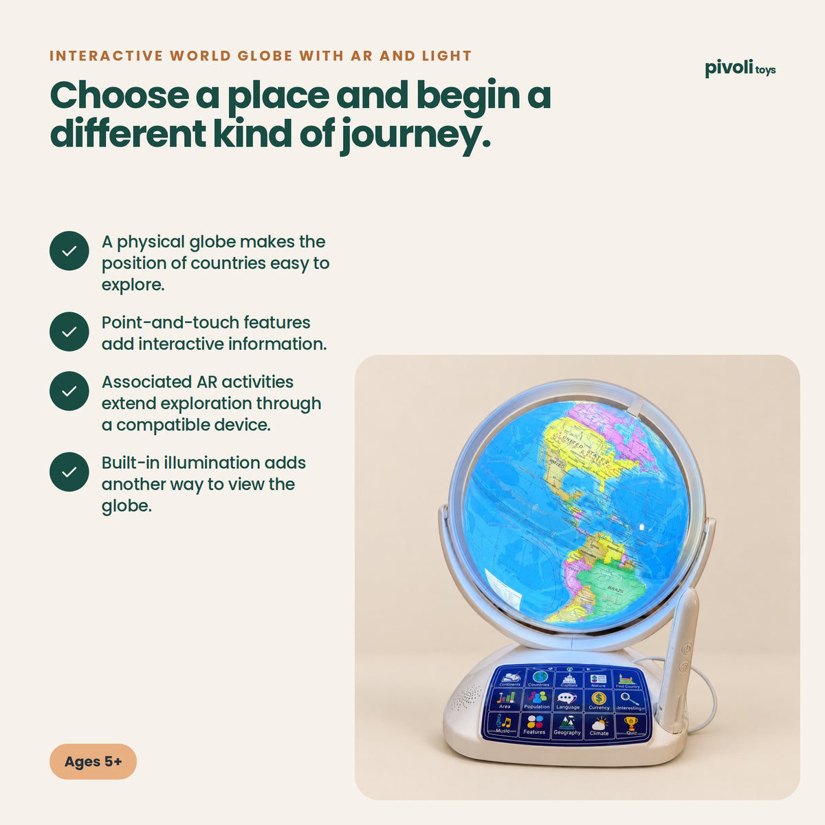 Interactive World Globe with AR and Light: key features and age guidance