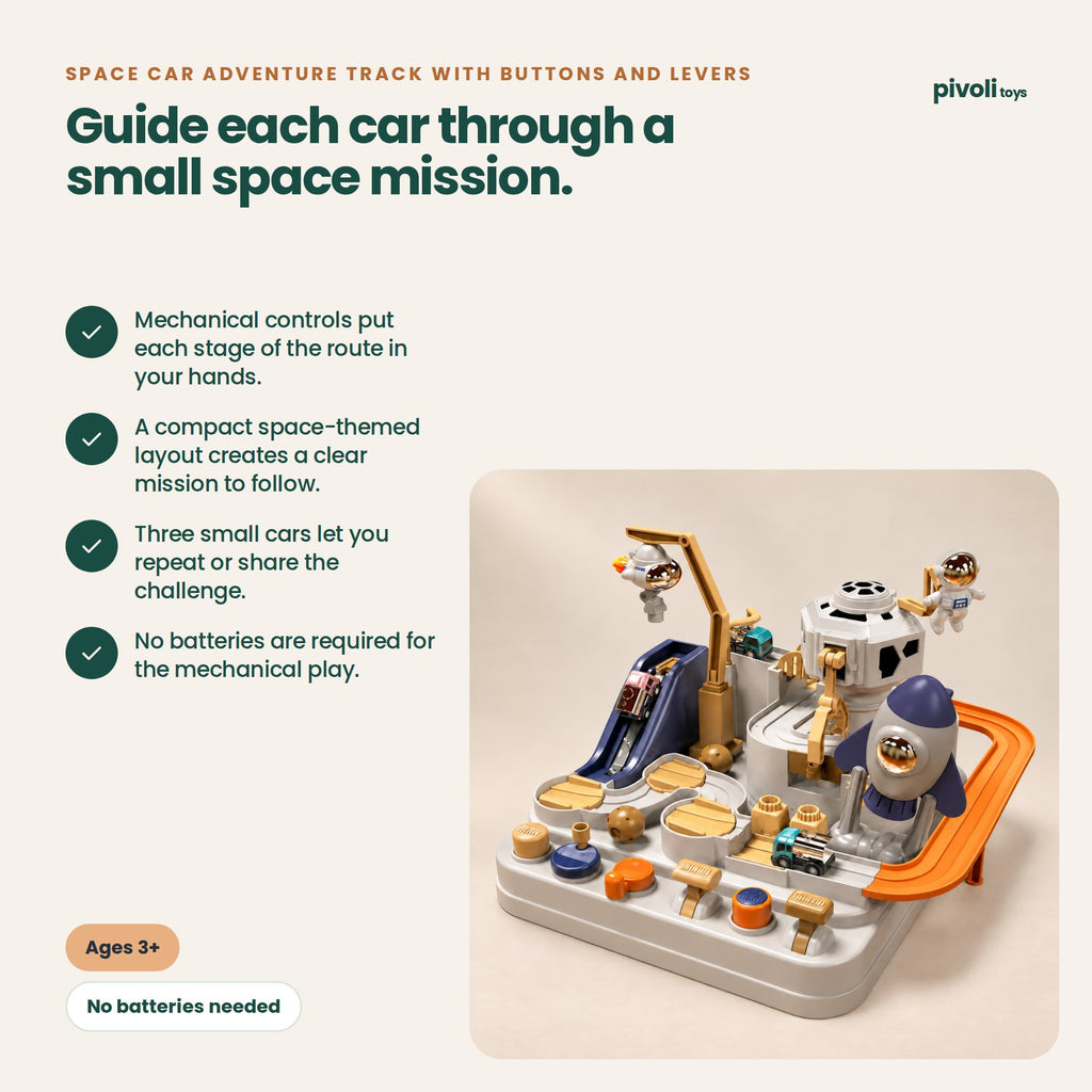Space Car Adventure Track with Buttons and Levers: key features and age guidance
