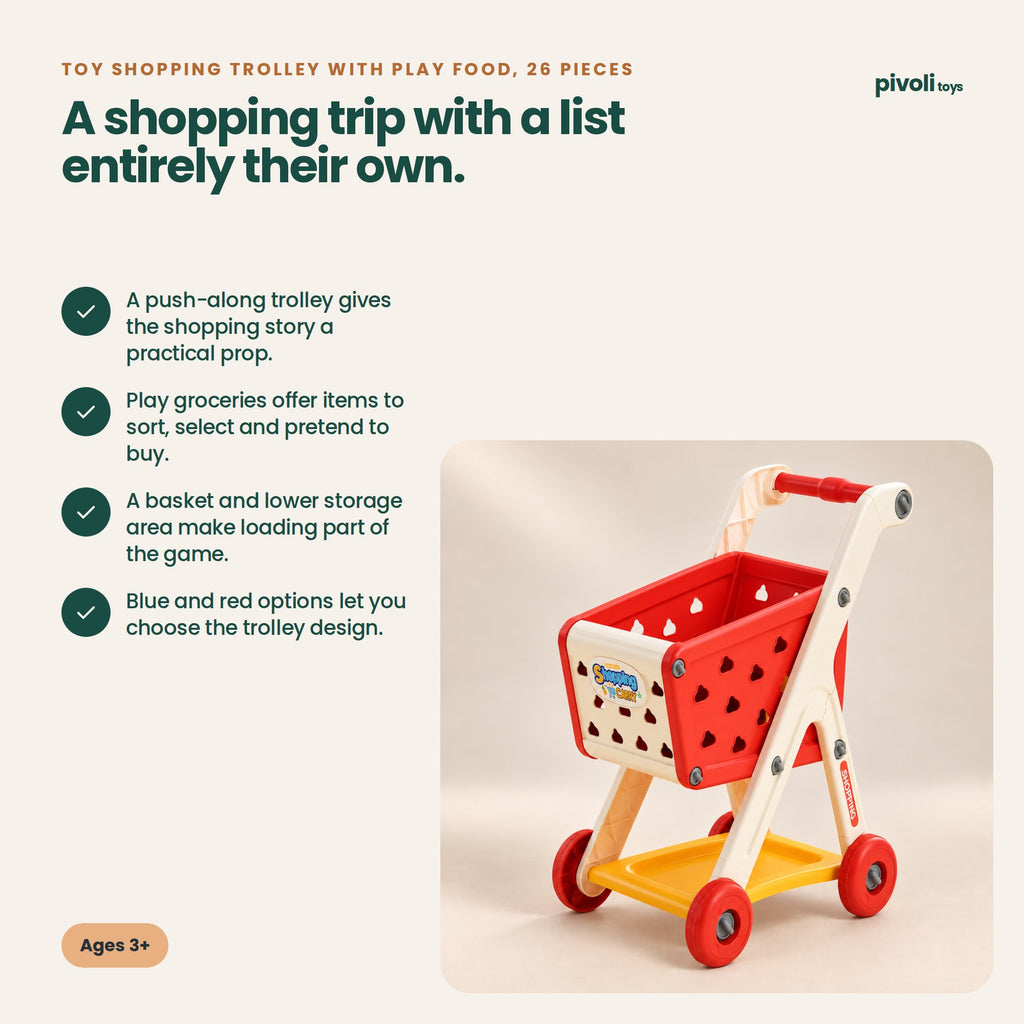 Toy Shopping Trolley with Play Food, 26 Pieces: key features and age guidance