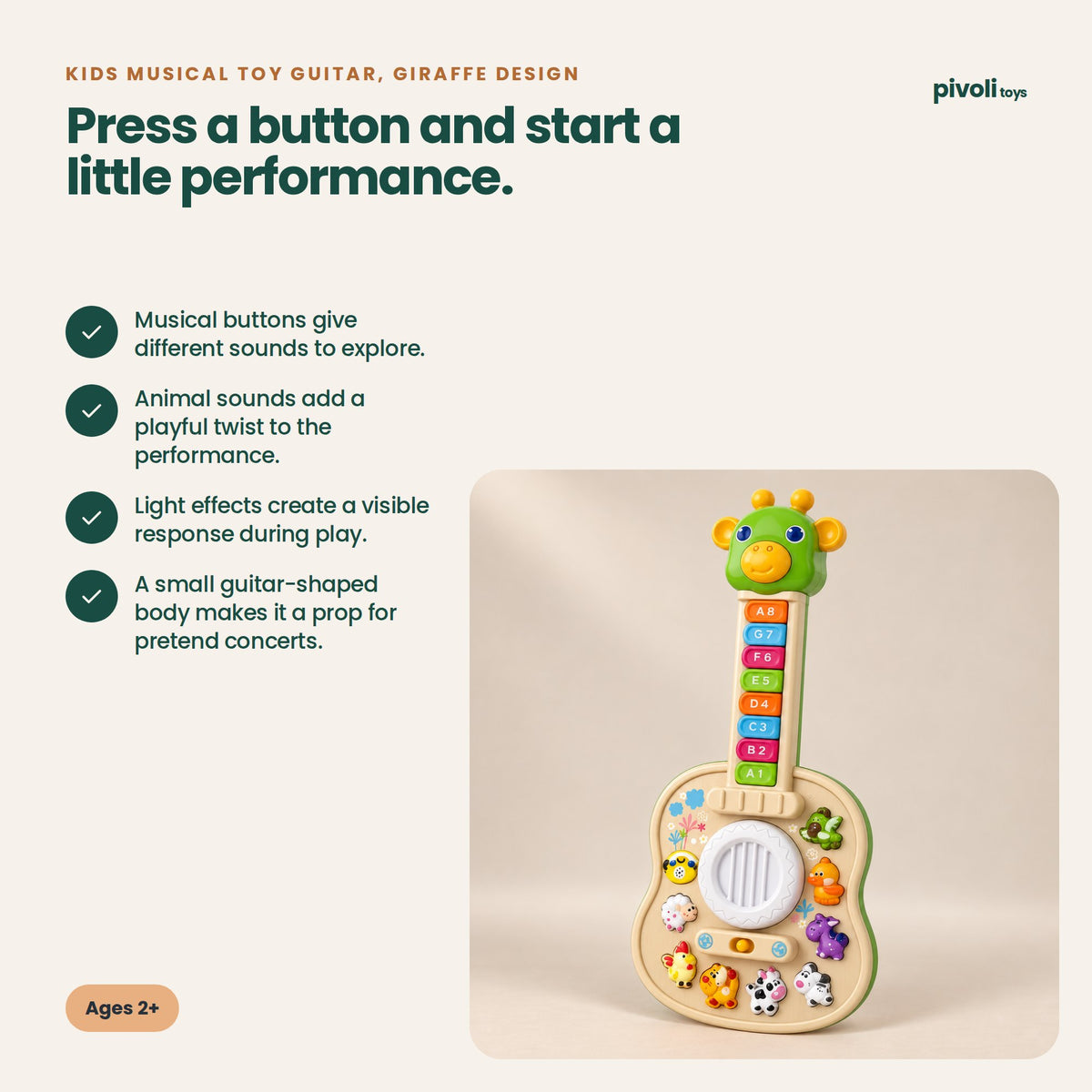 Kids Musical Toy Guitar, Giraffe Design: key features and age guidance
