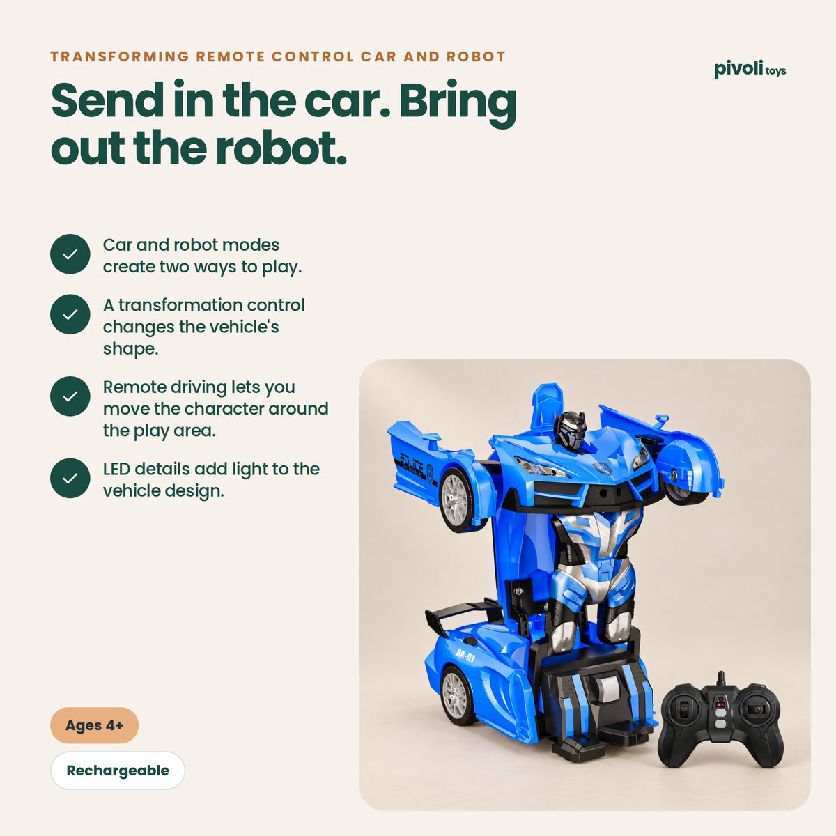 Transforming Remote Control Car and Robot: key features and age guidance