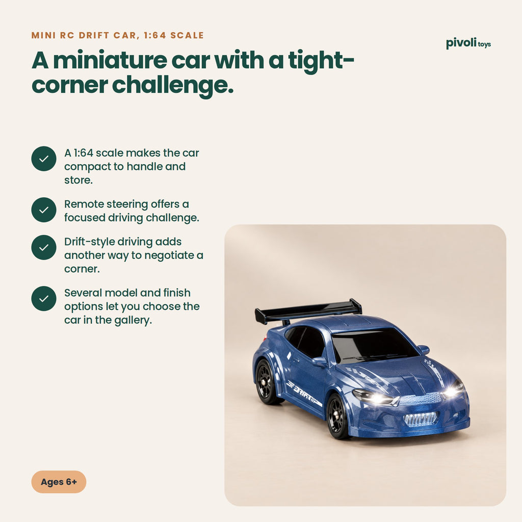 Mini RC Drift Car, 1:64 Scale: key features and age guidance