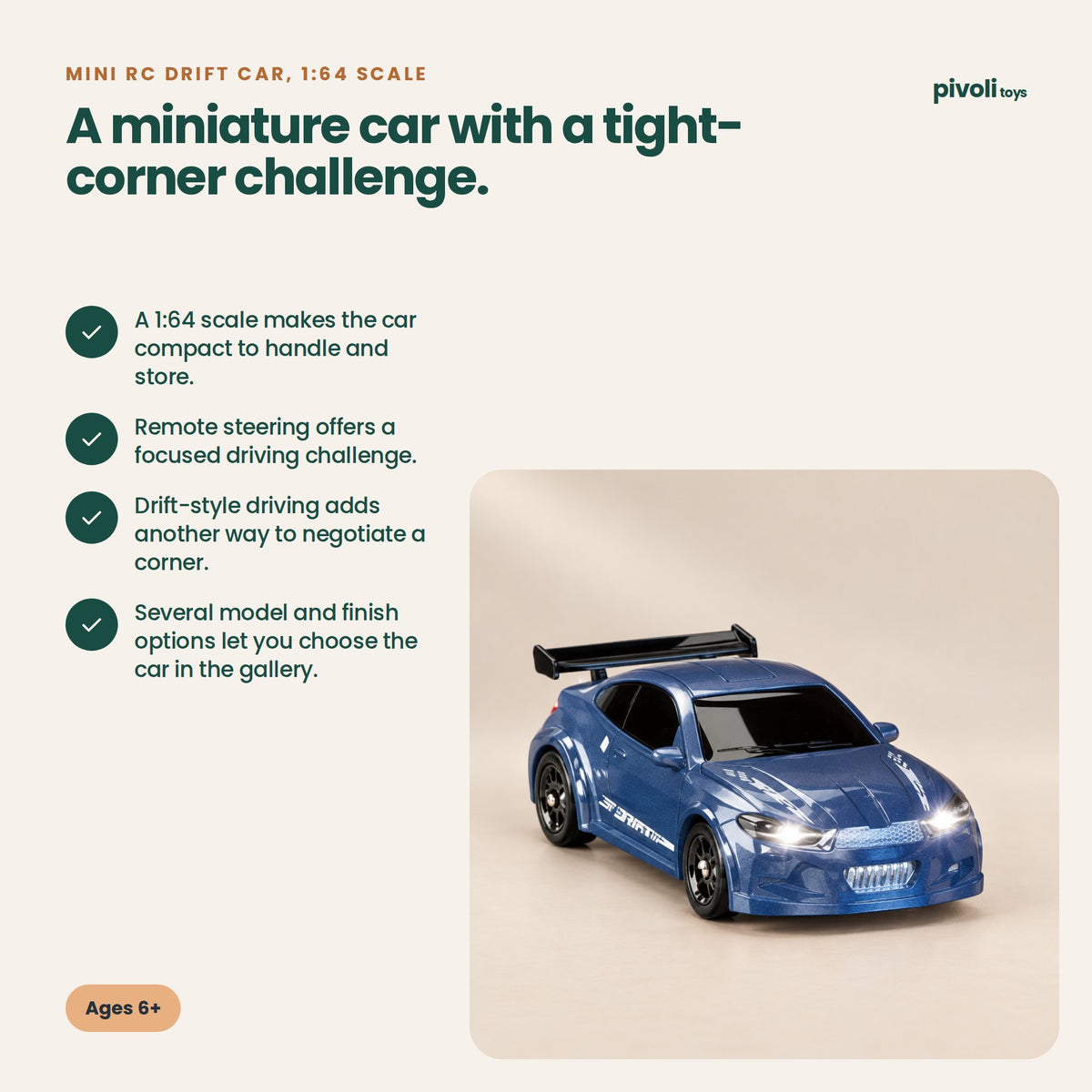 Mini RC Drift Car, 1:64 Scale: key features and age guidance