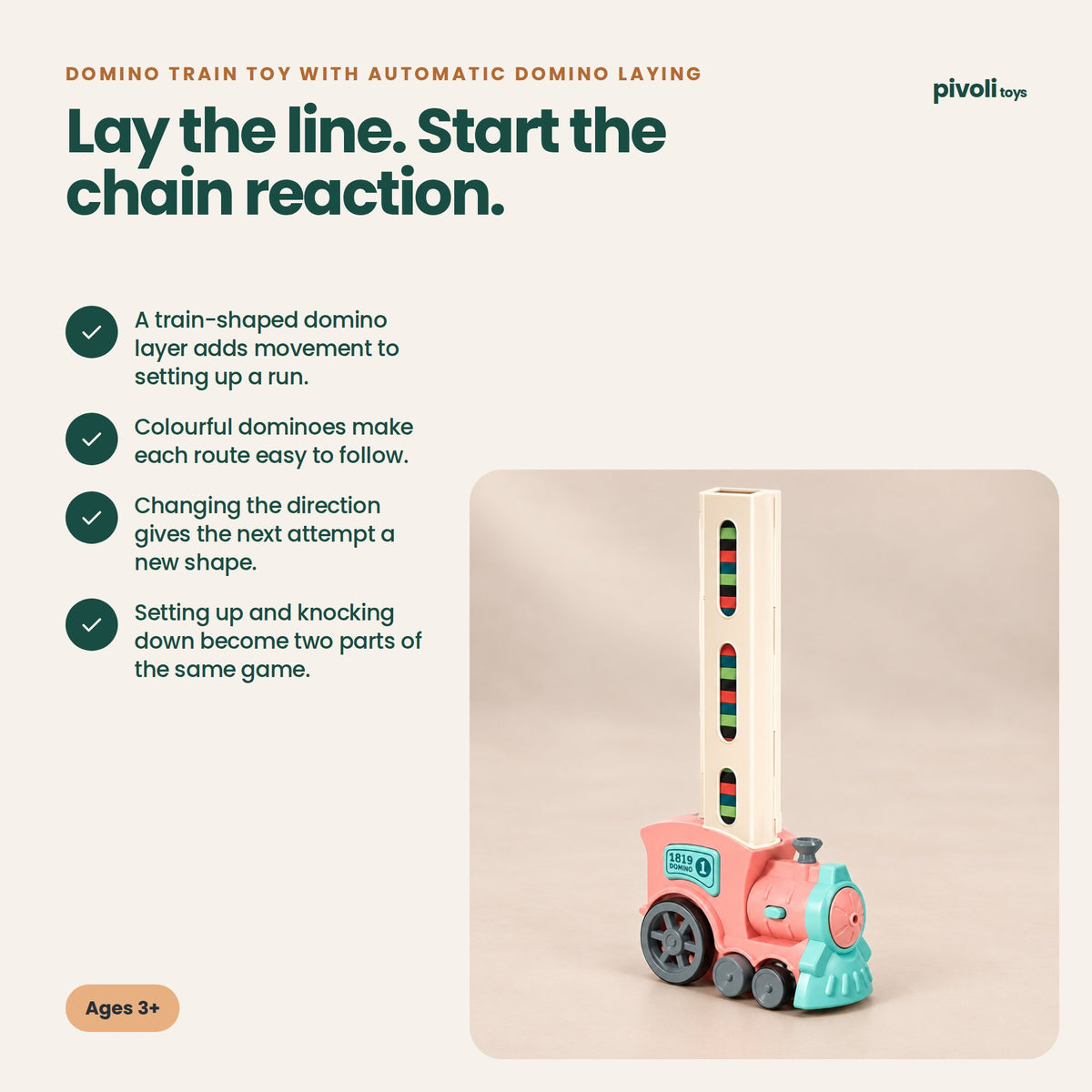Domino Train Toy with Automatic Domino Laying: key features and age guidance