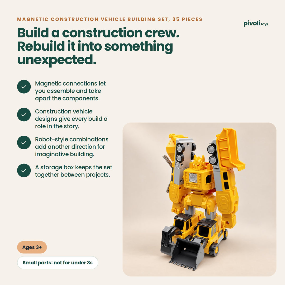 Magnetic Construction Vehicle Building Set, 35 Pieces: key features and age guidance