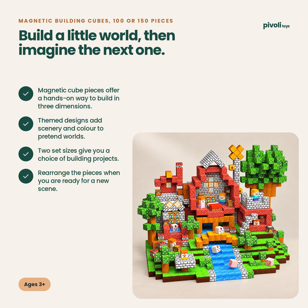 Magnetic Building Cubes, 100 or 150 Pieces: key features and age guidance